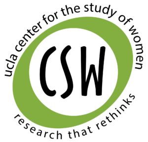 "CSW" within a green oval and the oval encircled by "ucla center for the study of women, research that rethinks"