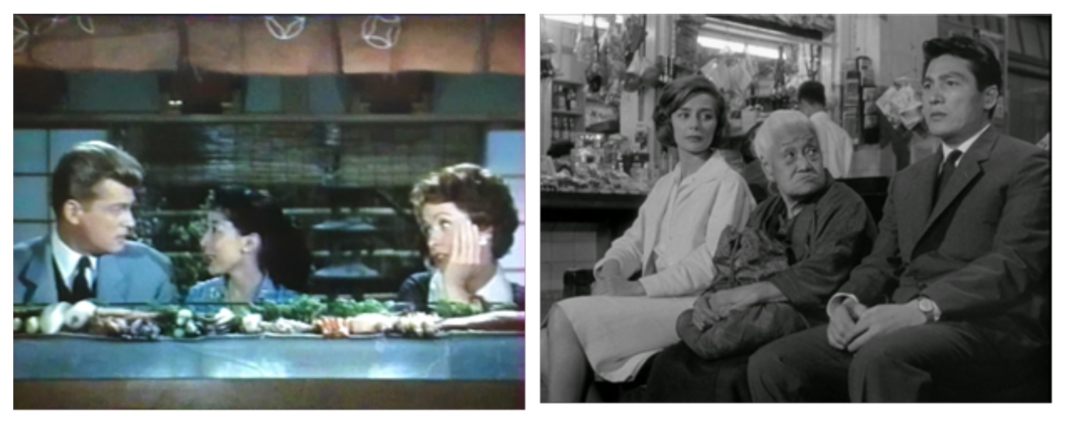 Stills from the movies Typhoon over Nagasaki (1957) and Hiroshima mon amour (1959)