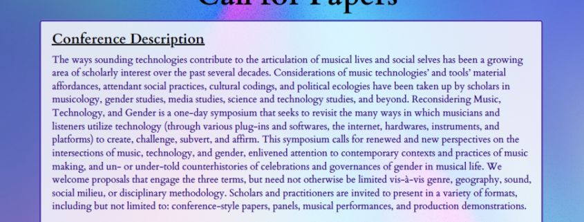 Reconsidering Music, Technology, and Gender Flier