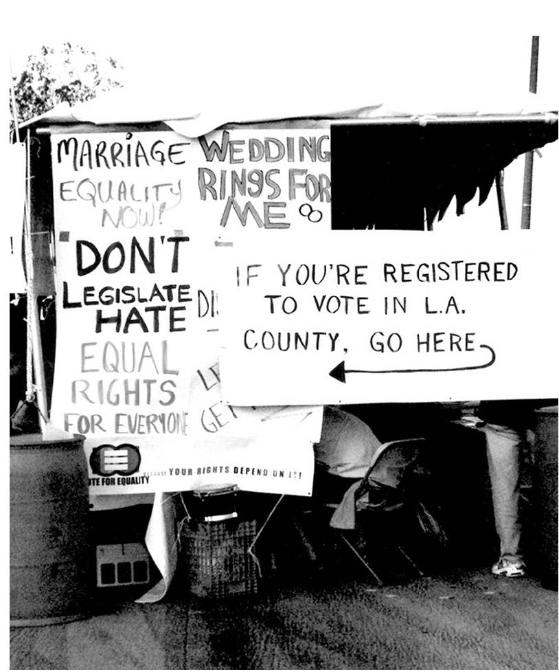 Marriage Equality booth at Long Beach Pride 2008. Photo by Angela Brinskele. Angela Brinskele Papers, UCLA Library Special Collections.