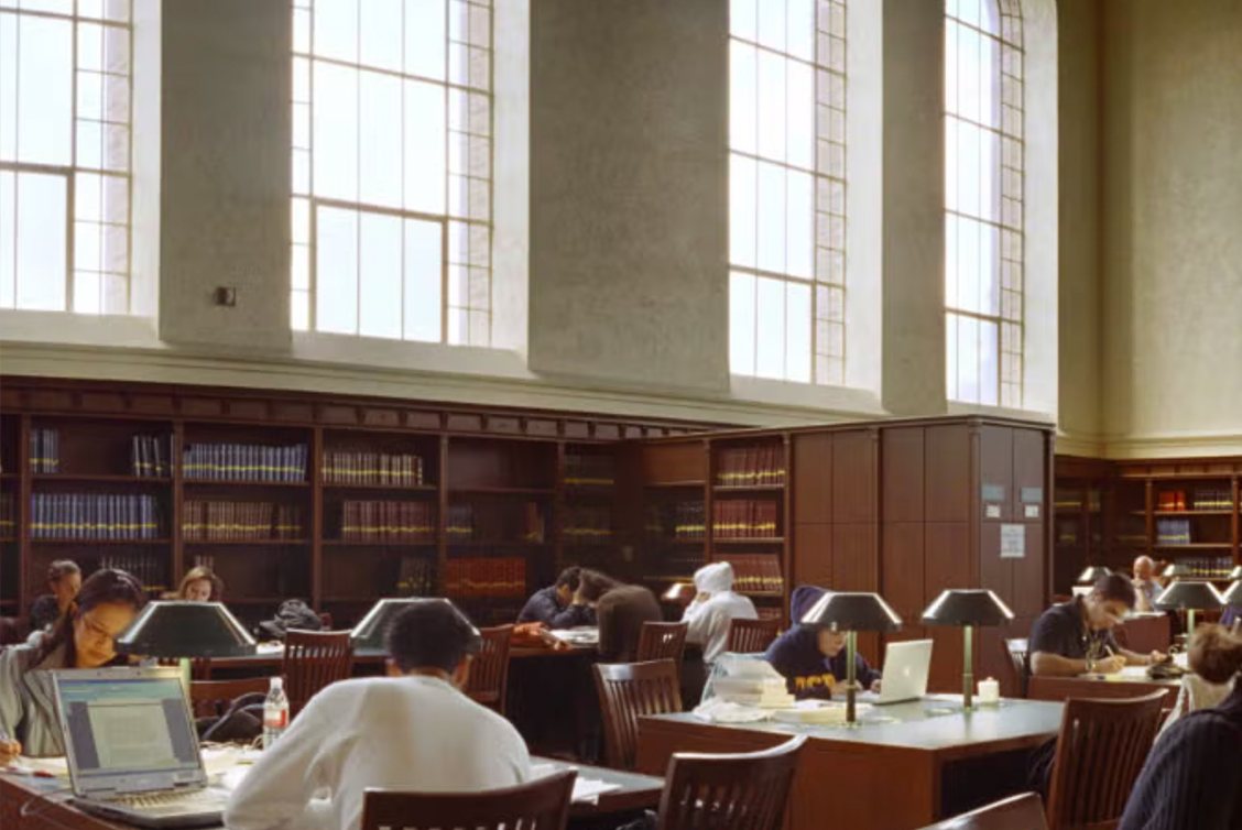 UCLA library, students studying