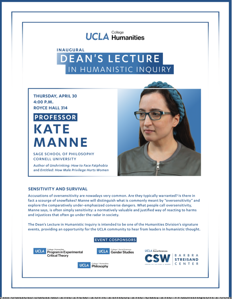 Dean s Lecture In Humanistic Inquiry Kate Manne On Sensitivity And 