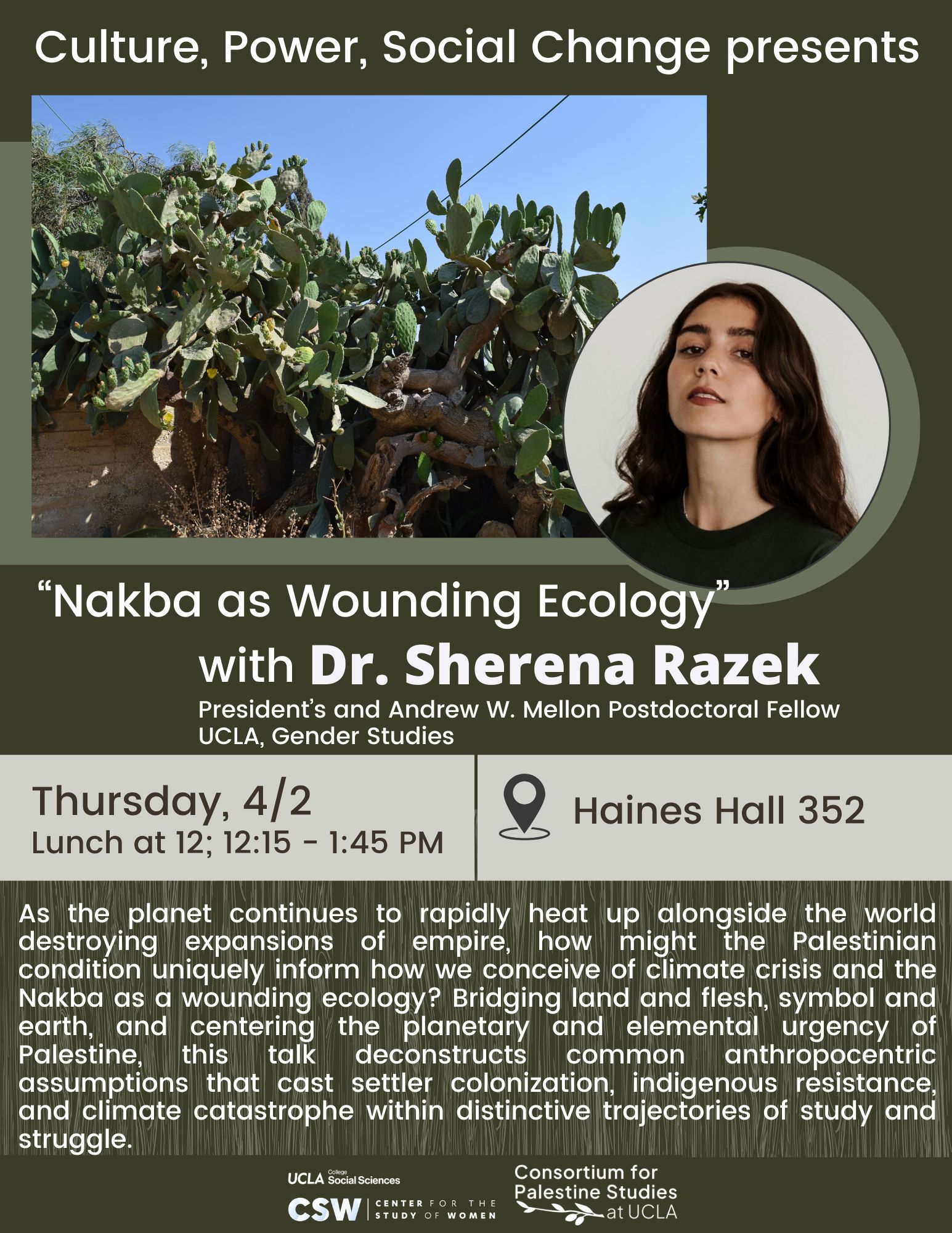 “Nakba as Wounding Ecology” with Dr. Sherena Razek flier