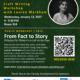 Dark green flyer from UCLA’s Center for the Study of Women, Barbra Streisand Center, announcing a Craft Writing Workshop with Lauren Markham on Wednesday, January 13, 2027, 4 to 5:30 PM in Royce 314. A black-and-white portrait of Markham, a woman with wavy dark hair and drop earrings, appears in a circle at upper right. The workshop is public and free, titled “From Fact to Story: Bringing Our Research to Life on the Page.” Markham will use case studies to show how narrative tools such as scene, character, action, and movement can make academic and public scholarship more engaging and impactful. A QR code labeled “Register here” and the link Craft-Writing-Lauren-Markham.eventbrite.com lead to registration. Logos of the faculty development co-sponsors run along the bottom: UCLA School of Theater, Film & Television; Herb Alpert School of Music; College Humanities; Anderson School of Management; College Social Sciences; Research, Innovation & Creative Activities; School of Law; Samueli School of Engineering; Luskin School of Public Affairs; and College Life Sciences.
